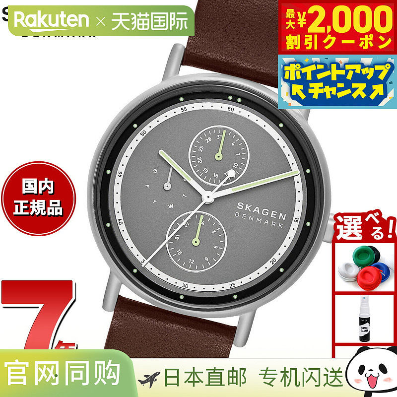 日本直邮Skagen 男士 SIGNATUR 多功能棕色皮革手表 SKW6941