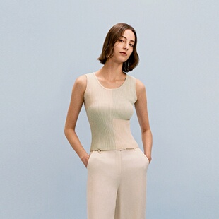 INSPIRE&STORIES 女杏仁白拼浅豆绿色针织内搭 吊带背心24春夏新款