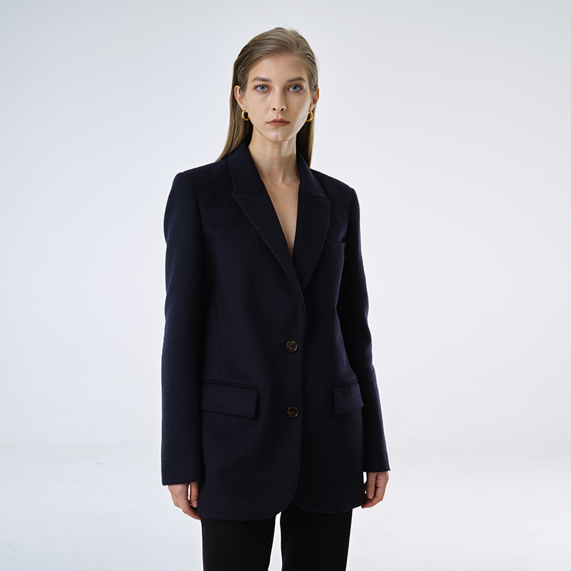 INSPIRE&STORIES 藏蓝色气质西服女士秋冬休闲高级感羊毛西装外套