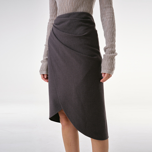 INSPIRE&STORIES 褶皱设计不规则半身裙围裹通勤优雅秋冬中长裙