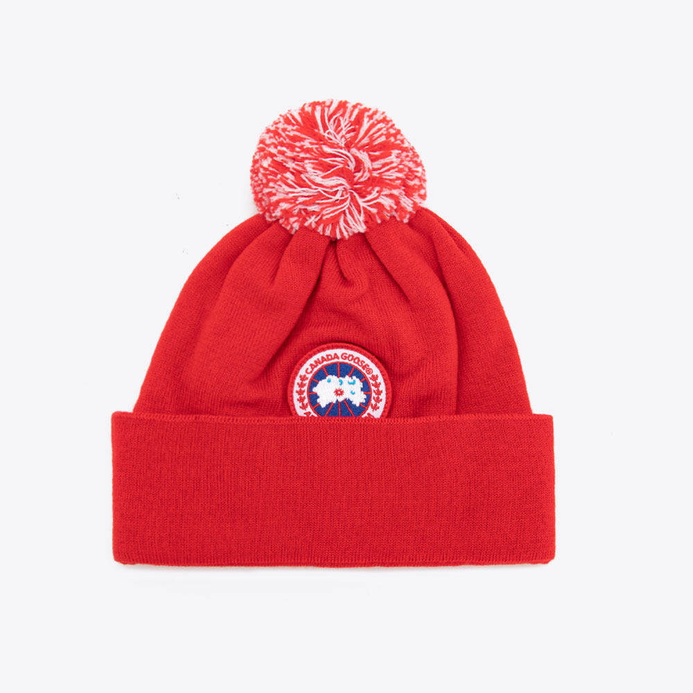 现货CANADA GOOSE加拿大鹅简约羊毛女儿童毛球针织毛线针织帽帽子