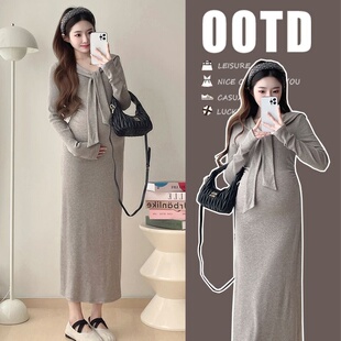 2025秋冬新款针织连衣裙孕妈妈时尚高级感孕期穿搭法式秋冬款裙子