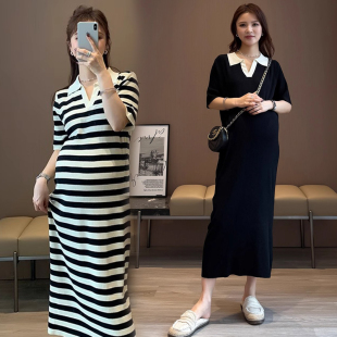 冰爽丝孕妇装 夏季 高级感polo领长裙短袖 法式 连衣裙 孕妇裙2025新款