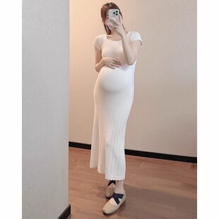孕妇装连衣裙夏季新款韩版时髦洋气高级坑条设计感显瘦减龄长裙女