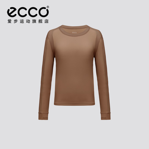 ECCO爱步 x NRL联名 新款纯色圆领修身显瘦拼接长T恤女EN261T049F