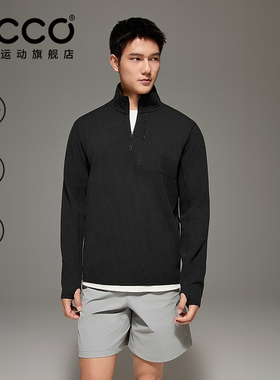 ECCO爱步华夫格长袖男26新简约休闲立领防晒款T恤男士ES261T032