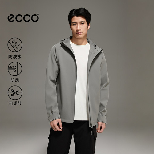 ECCO爱步男士秋冬连帽软壳夹克