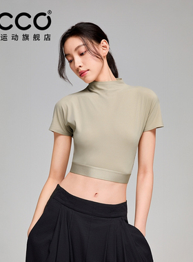 ECCO爱步 x NRL联名 春夏速干立领修身亲肤运动短T恤女EN261T047