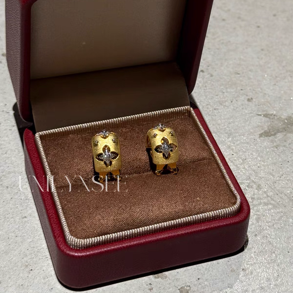 凌溪珠宝｜中古八芒星耳扣S925纯银厚镀金拉丝工艺耳饰轻奢高级感