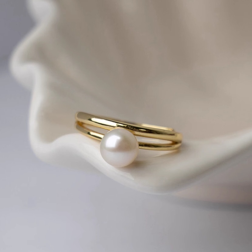 凌溪珠宝 | 双圈镀金珍珠戒指日常通勤百搭淡水海水可选秋冬