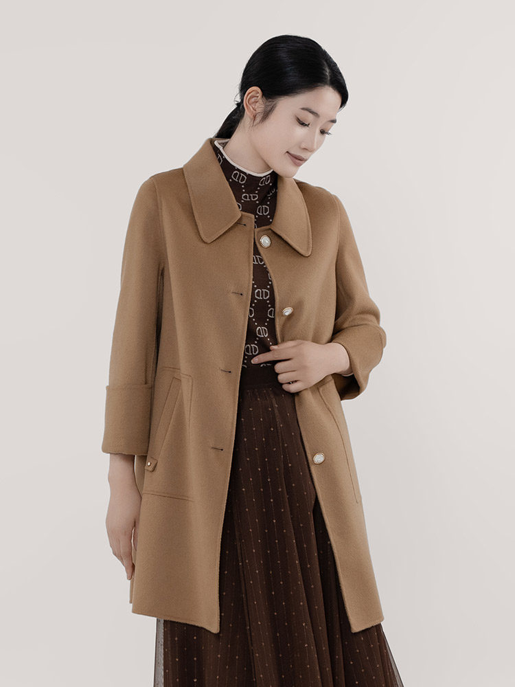 K&CH纤牌女装\2023秋季新款御寒保暖羊毛双面呢大衣女中长款外套