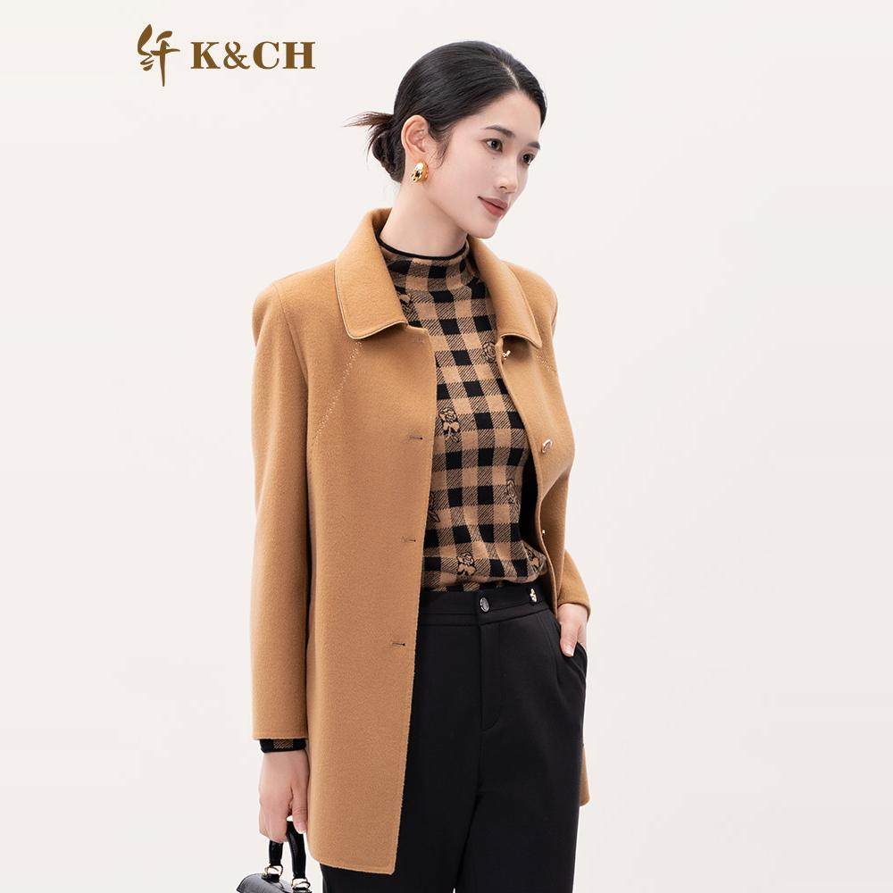 K&CH纤牌女装\高端中老年妈妈保暖双面呢羊毛大衣外套8422C136J1