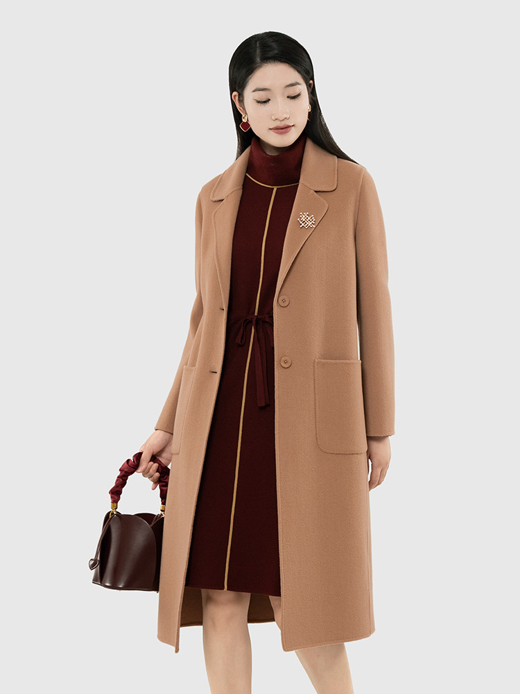 羊毛系带双面呢大衣韩版显瘦