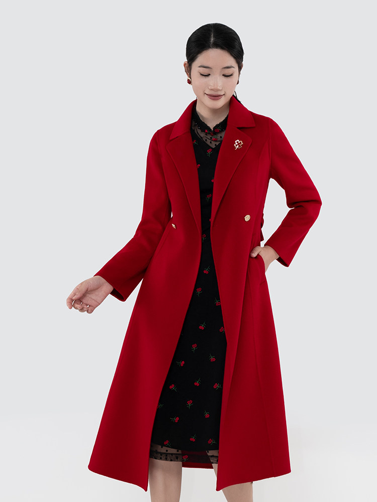 K&CH纤牌女装\23西装领单排扣通勤简约绵羊毛大衣外套8342C186J1