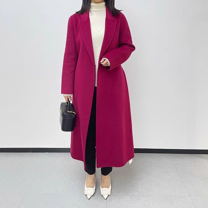 K&CH纤牌女装\时尚通勤外套纯绵羊毛双面毛呢大衣长款8322C135J1