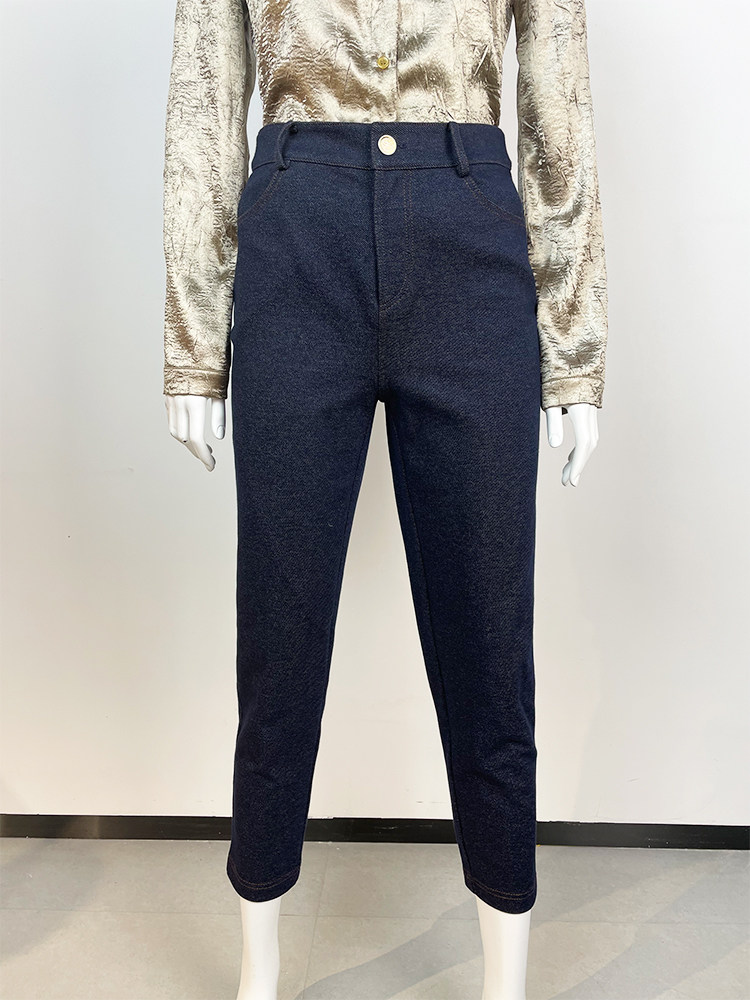 k&ch纤牌女装高腰显瘦修身直筒减龄百搭深蓝色牛仔裤8342l205g1