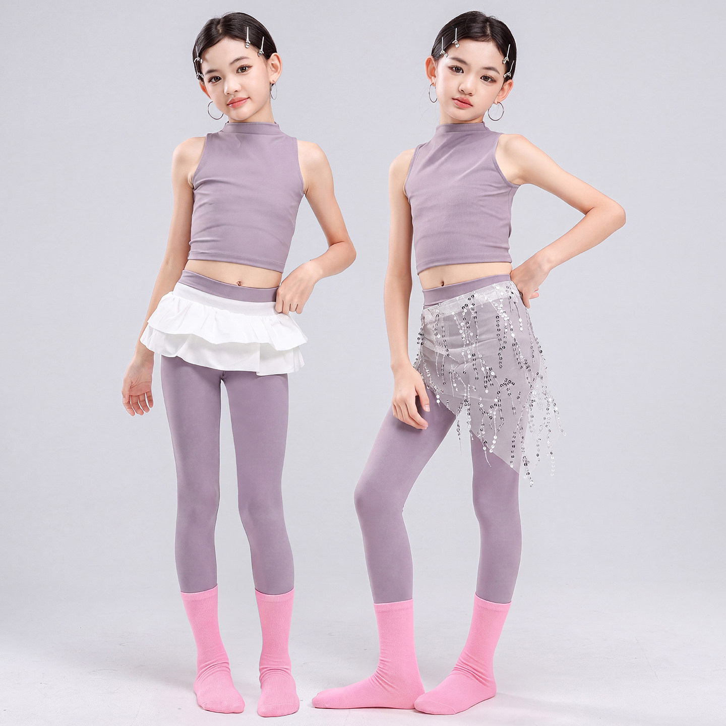 爵士舞服装女童高级紫背心小高领瑜伽服形体服女孩爵士走秀舞蹈服图片