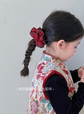 红色毛绒小女孩过年新年扎发头绳儿童发圈发绳女童头饰发饰2025款