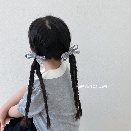 银色高级感儿童蝴蝶结发圈新