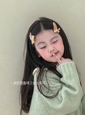 甜美小女孩黄色丝绒蝴蝶结碎发bb夹儿童头饰女童发饰发夹发卡新款