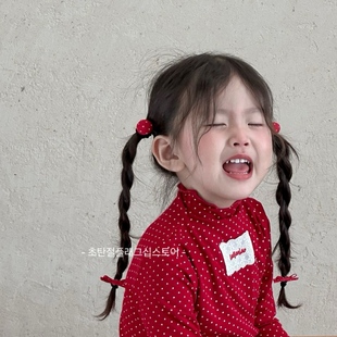 4根装红色波点小蝴蝶结宝宝扎发头饰发圈儿童发饰女童发绳皮筋韩