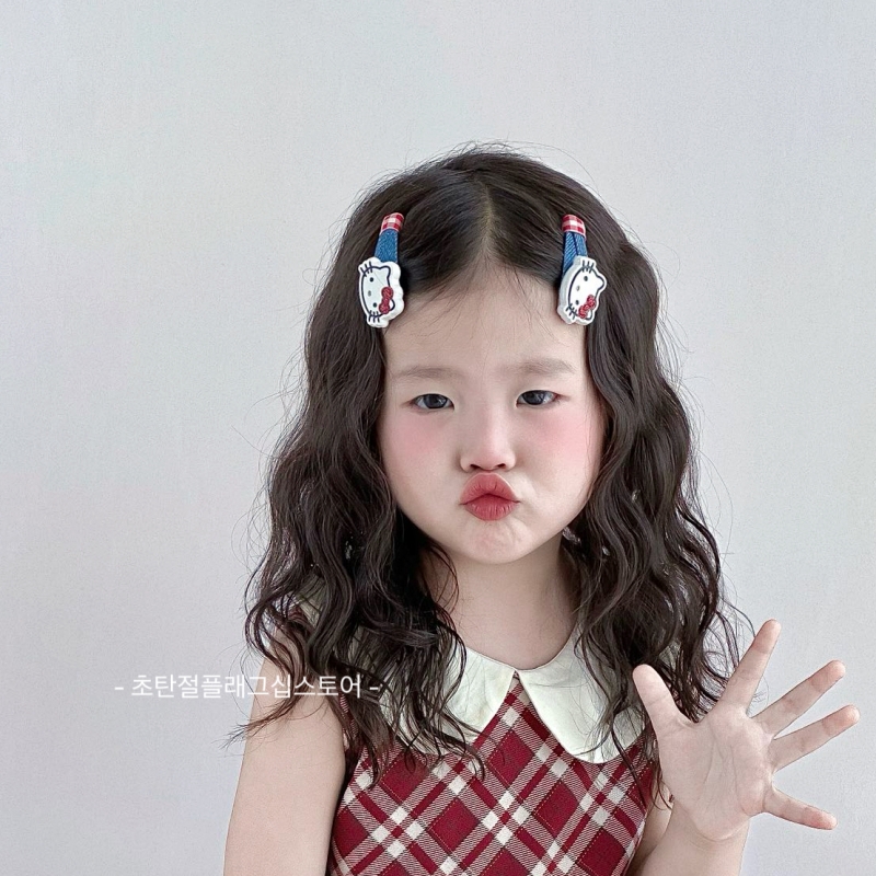 韩系牛仔布艺KT猫卡通儿童发夹