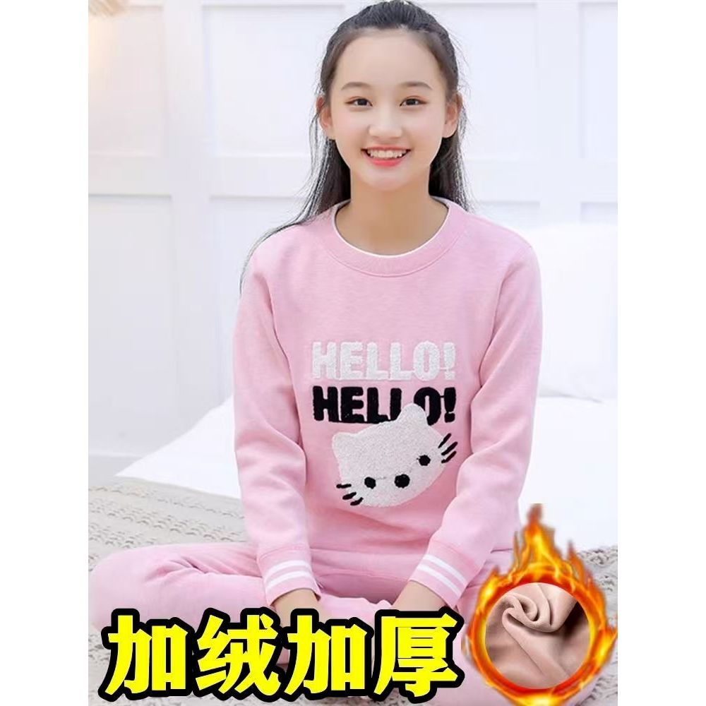 银狐绒卡通刺绣可爱防寒保暖睡衣套装秋冬学生加绒休闲女士家居服