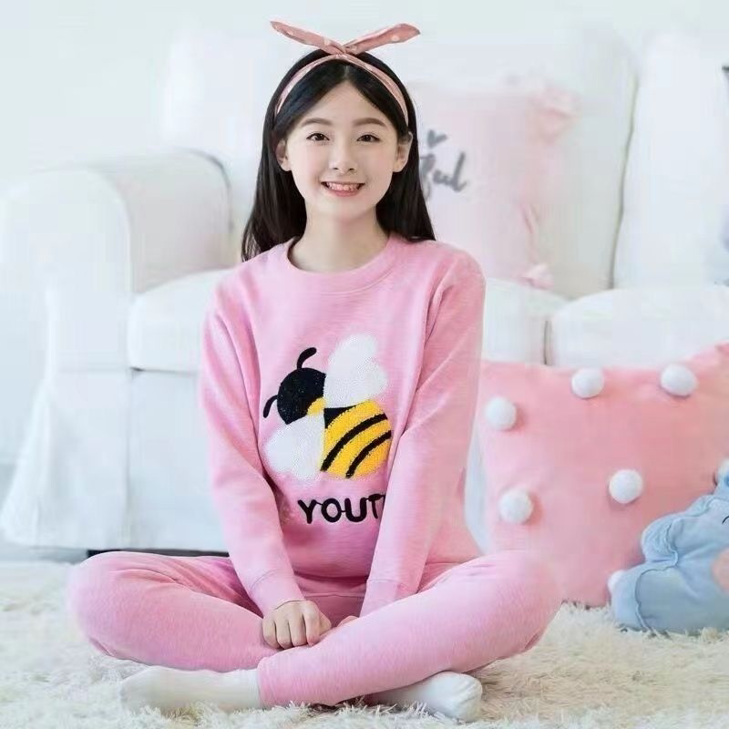 秋冬银狐绒防寒卡通保暖家居服套装初高中加绒秋衣女士睡衣两件套