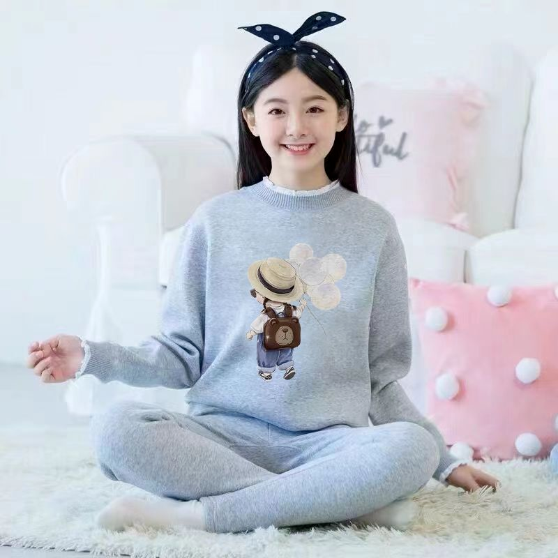学生防寒保暖内衣套装女童中大童亲子装初高中加绒秋衣打底两件套
