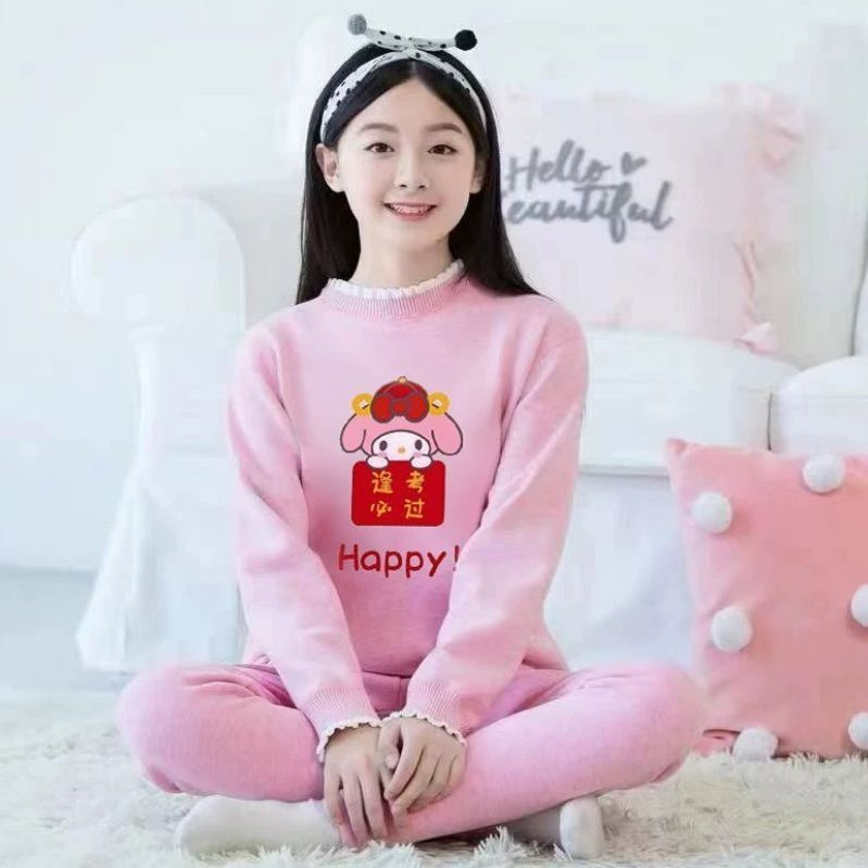 防寒学生保暖内衣套装女童中大童亲子装加绒初高中秋衣打底两件套
