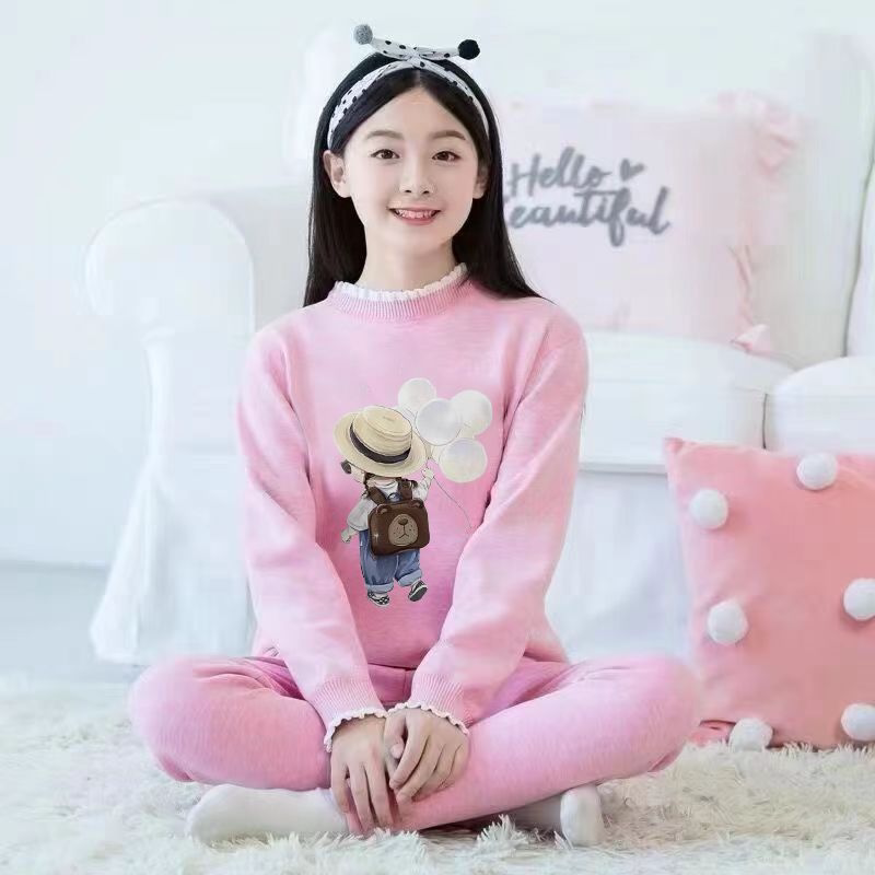 银狐绒卡通防寒保暖家居服套装初高中秋衣加绒加厚女士睡衣两件套