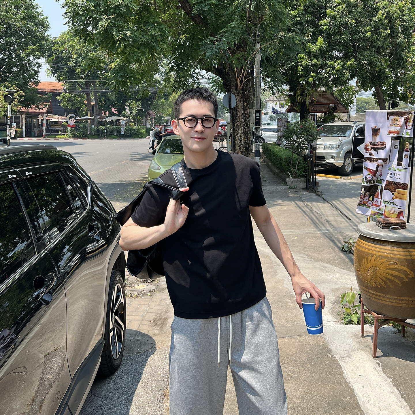 Nick Tian 基础款正肩短袖T恤男夏季新款显身材圆领纯色运动上衣