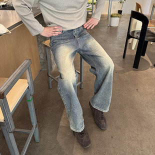 新款 Nick 男秋季 复古水洗直筒牛仔裤 韩系街头风宽松休闲百搭 Tian