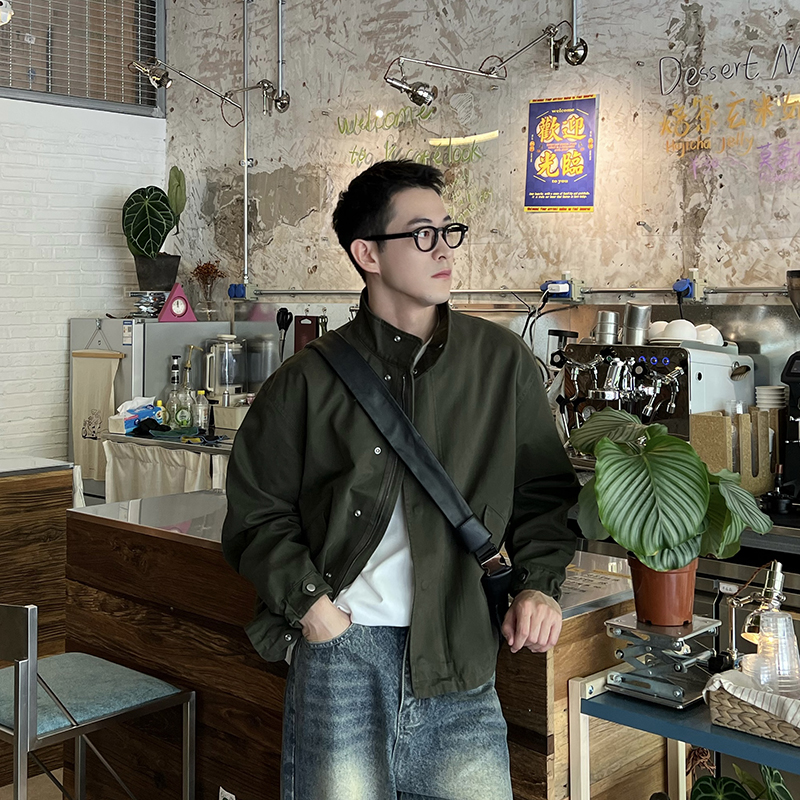 NickTian绿色风衣工装外套夹克