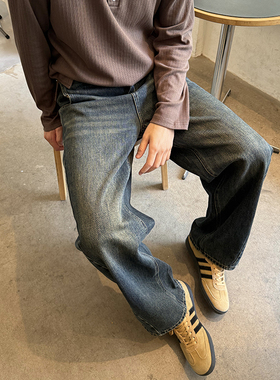 Nick Tian 街头风牛仔裤小直筒长裤子男秋季新款韩系复古宽松休闲