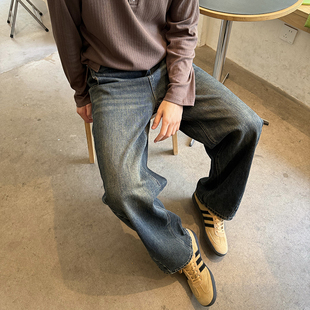 Tian 新款 街头风牛仔裤 子男秋季 韩系复古宽松休闲 小直筒长裤 Nick