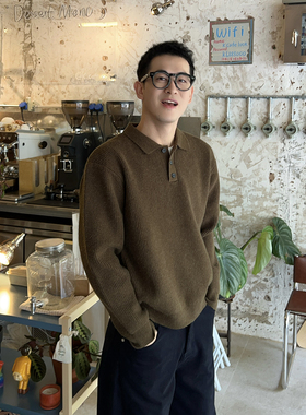 Nick Tian 极简纯色polo领针织衫男秋冬新款宽松百搭休闲舒适毛衣