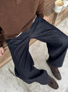 Nick Tian 早春半松紧腰天丝直筒牛仔裤男新款宽松休闲深色长裤子