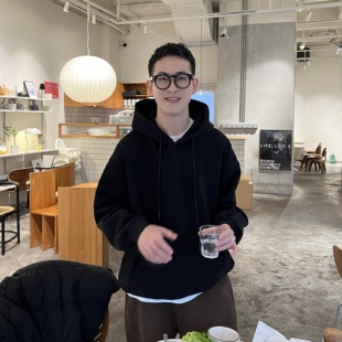 宽松休闲袋鼠兜套头衫 日系休闲黑色连帽卫衣男冬季 tian nick