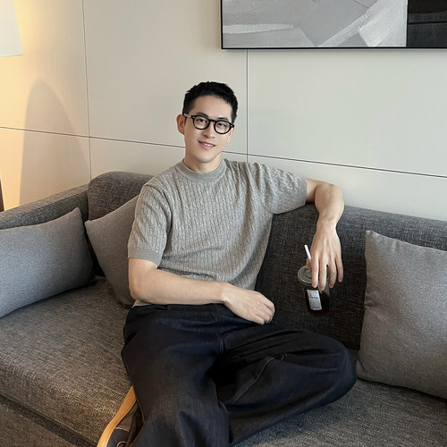 NickTian麻花老钱风针织短袖