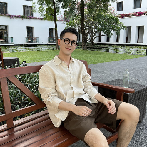 NickTian老钱风纯亚麻长袖衬衫