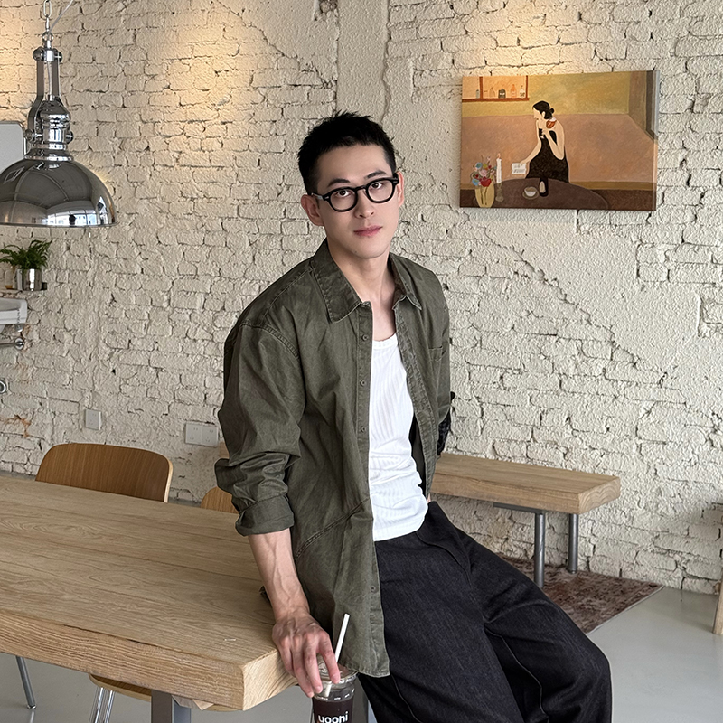 NickTian柔软绿色长袖衬衫