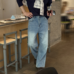 Tian 百搭韩系裤 简约高级感蓝色水洗牛仔裤 男新款 子 直筒长裤 Nick