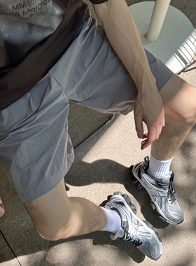 nick tian 美式休闲灰色短裤男款夏季速干新款宽松直筒高级感裤子