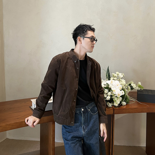 休闲简约帅气复古皮衣 老钱风高级感麂皮绒夹克男秋冬款 Nick Tian