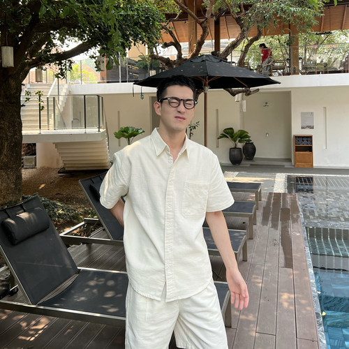 NickTian极简风纯色短袖衬衫