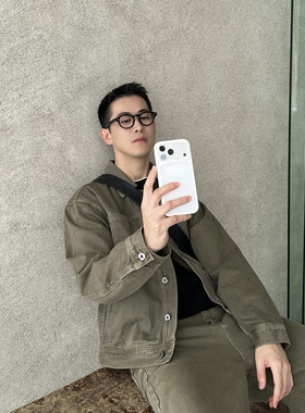 Nick Tian 春季宽松绿色牛仔外套男新款休闲翻领时尚百搭长袖夹克