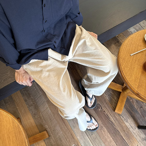 NickTian老钱风薄款亚麻长裤