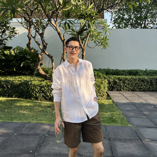 NickTian老钱风纯亚麻长袖衬衫