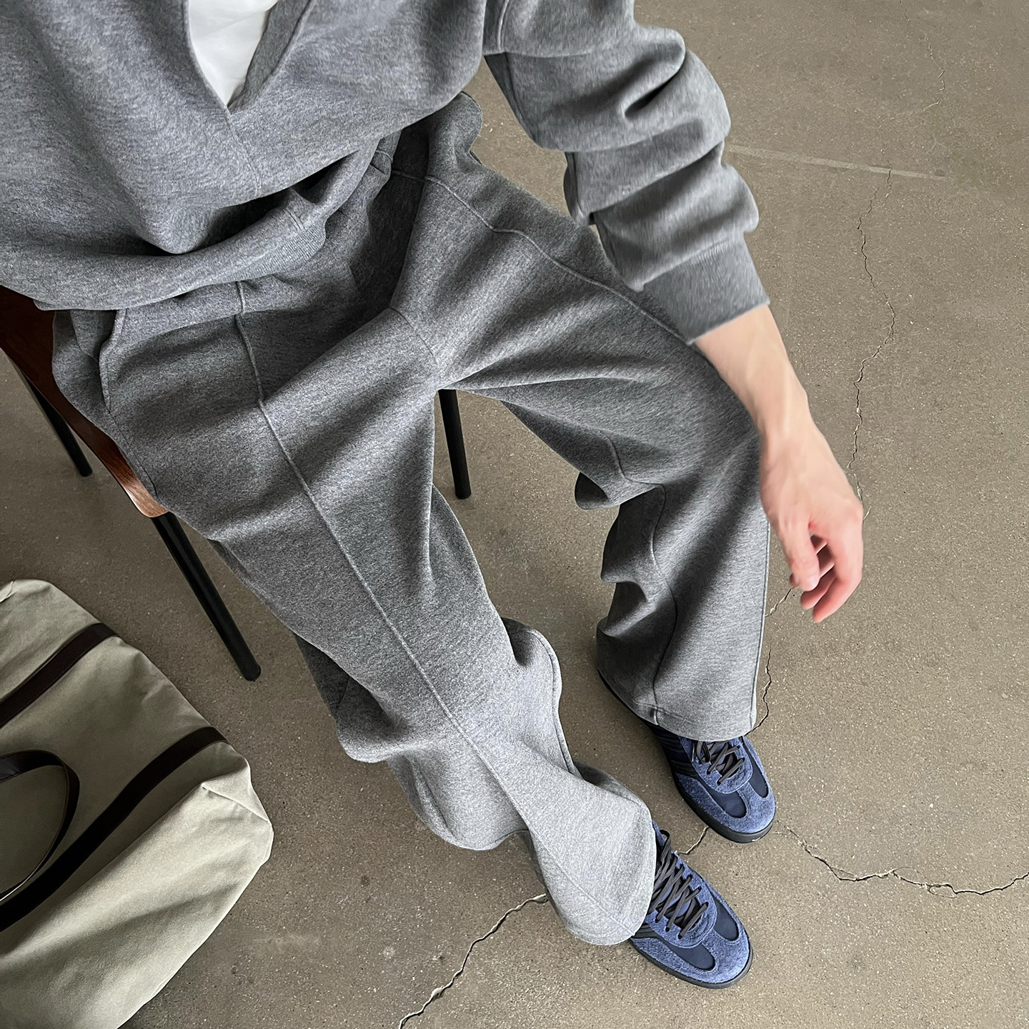 Nick Tian 纯色松紧腰直筒裤男春夏新款宽松休闲运动裤卫裤长裤
